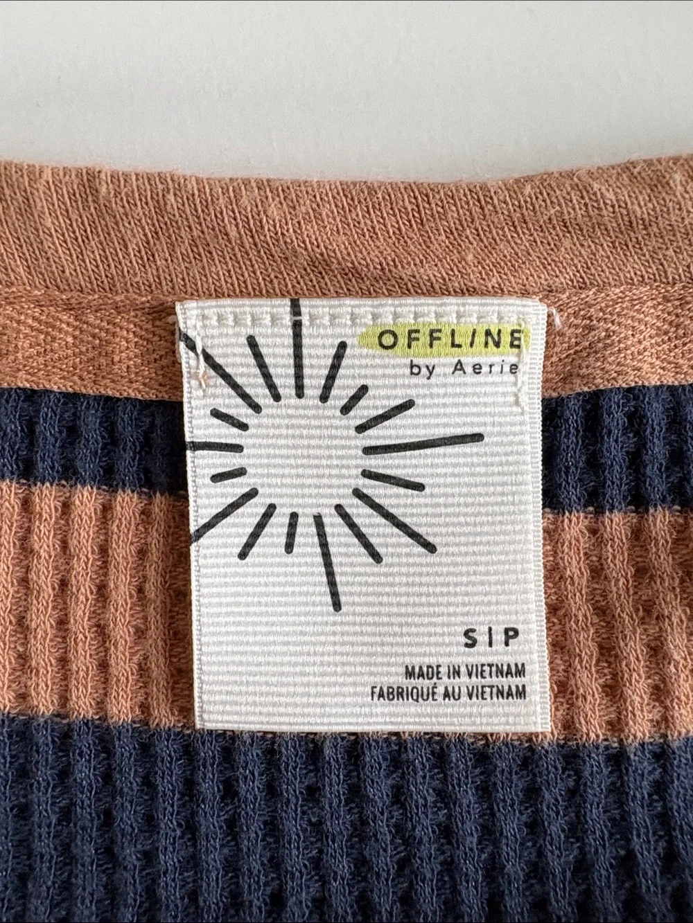 Aerie Wow! Striped Thermal Waffle Knit Oversized Long Sleeve Shirt Tan Small - Picture 9 of 10